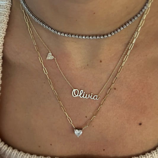 Script Name with Pave Heart Necklace