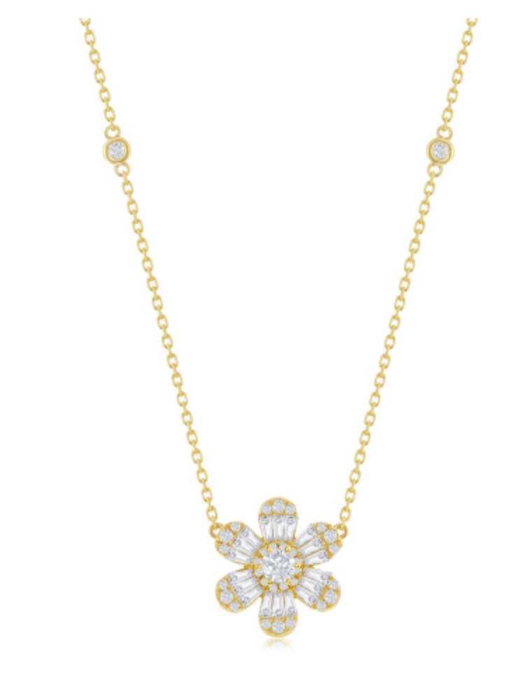 Six Petal Diamond Floral Pendant Necklace