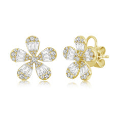 Five Petal Diamond Flower Earrings