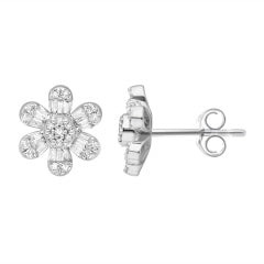 Six Petal Flower Diamond Earrings